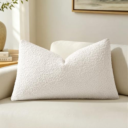 MIULEE Textured Boucle Lumbar Pillow Cover for Bed 12x20 White - color: White, size: 20" x 12" (Pack of 1)