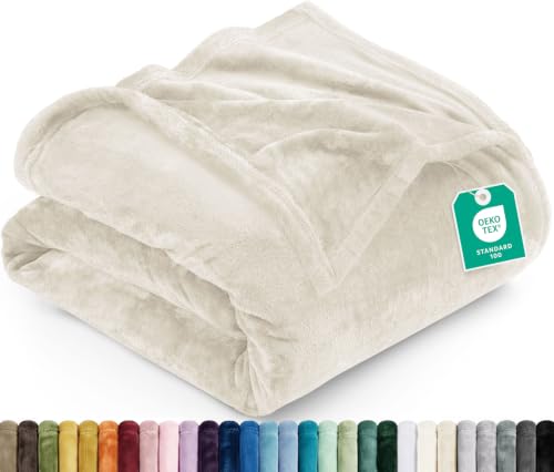 Utopia Bedding Ultra Soft Fleece Bed Blanket Throw Size Linen (50x60 Inch) - color: Linen, size: Throw (50x60 Inch)
