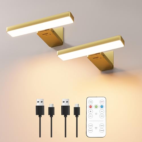 Battery Operated Picture Lights for Wall , 2 Pack Gold 3CCT Dimmable Light - color: Gold-3CCT