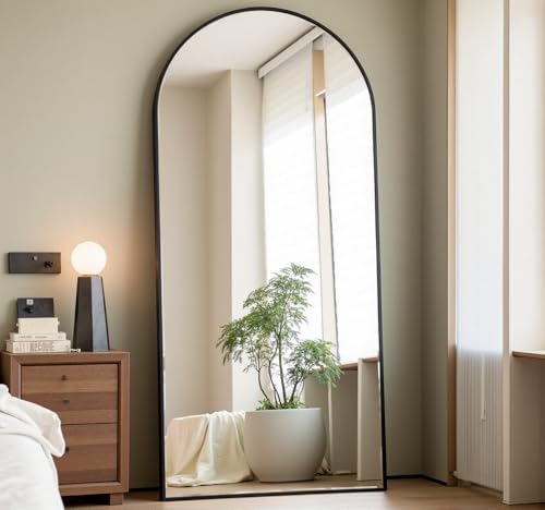 Prywot Arched Full Length Mirror, 70"x26" Free Standing Floor Mirror, Black - color: Black, size: 70"L x 26"W
