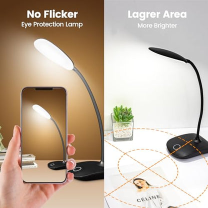 Portable Battery Powered Desk Lamp Small Rechargeable LED Table Light - color: Black