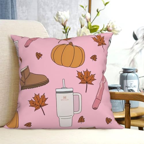 Pink Autumn Pumpkin Throw Pillow Covers Velvet 18 "x18 Inch - color: Color-32, size: 18" x 18" (Pack of 1)