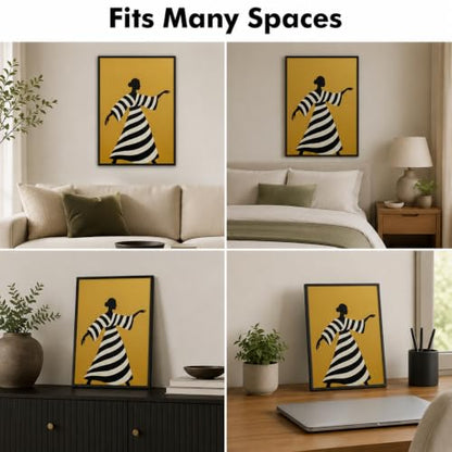 Framed Abstract Female African Black Women Canvas Wall Art - color: Striped Woman, size: 24"L x 16"W