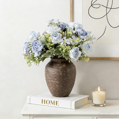 Ceramic Flower Vase, 7.4 Inch Rustic Farmhouse Pottery Decor - color: 205-2-7.4in