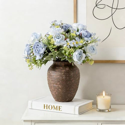 Ceramic Flower Vase, 7.4 Inch Rustic Farmhouse Pottery Decor - color: 205-2-7.4in