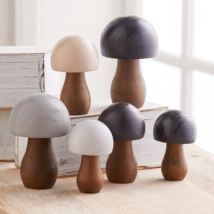 Black Gray Wood Mushrooms, Set of 6 (Black Gray Paint 6) - color: Black Gray 6