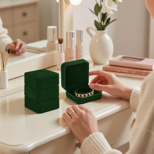 KUKUVR 4 Pcs Velvet Bracelet Gift Box, Jewelry Storage Holder Case for Bangle Anklet beaded bracelet Birthday Anniversary, Gift for Women (Green) - color: Green