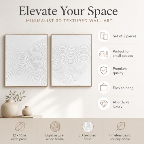 Artiluxy 3D Minimalist Textured Abstract Wall Art Set of 2, Neutral - color: White A