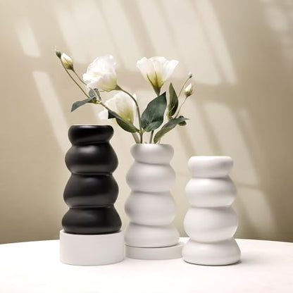 BosilunLife Ceramic Vase with Stacked Bubble Design - color: Black