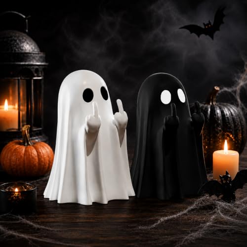 Halloween Ghost Figurine Cute Spooky Ghost Statue Indoor Decorations Farmhouse Tiered Tray Decor for Home, Desk, Party Decor - color: 2pcs