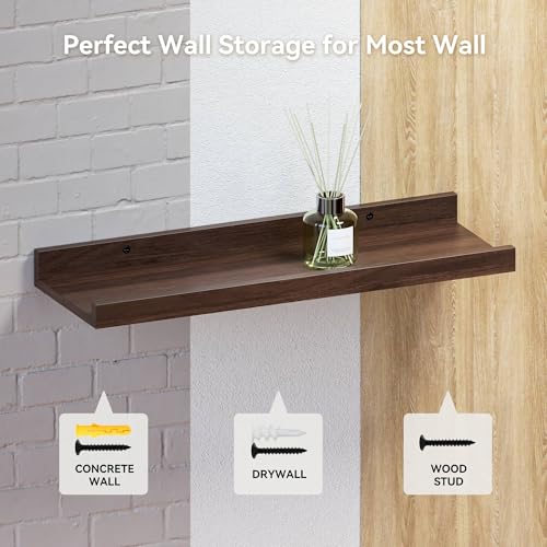 RICHER HOUSE 5-Set Floating Shelves with Lip, Walnut Wall Mounted Shelf - color: Walnut, size: 16in