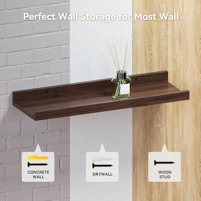 RICHER HOUSE 5-Set Floating Shelves with Lip, Walnut Wall Mounted Shelf - color: Walnut, size: 16in