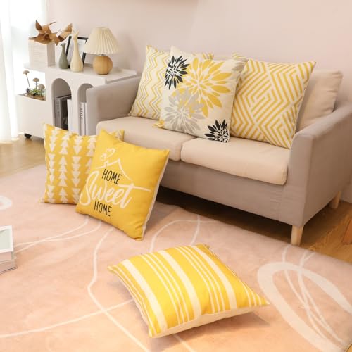 Flutesan 12 Pcs Pillow Covers 18x18 Geometric Linen for Couch, Yellow - color: Yellow