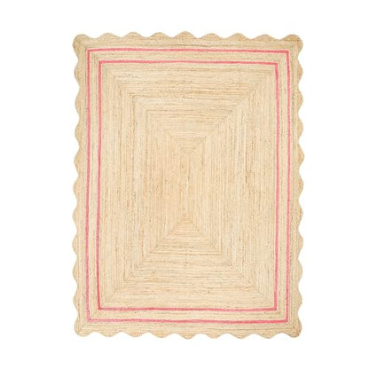Wave Scalloped Jute Rug Entryway Natural Boho Area Rug Dark Pink 2'x3' - color: Dark Pink, size: 2'x3'