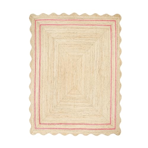 Wave Scalloped Jute Rug Entryway Natural Boho Area Rug Dark Pink 2'x4' - color: Dark Pink, size: 2'x4'