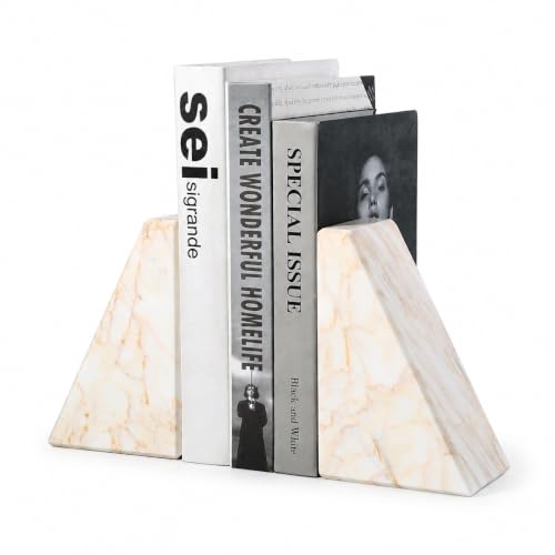Koville Marble Bookends for Shelves, Large Bookends for Heavy Books, Natural Stone Book Stopper for Books CD Movies, Aesthetic Decorative Book Ends, Bookshelf Table Home Decor(Golden Spider) - color: Trapezoid-gold