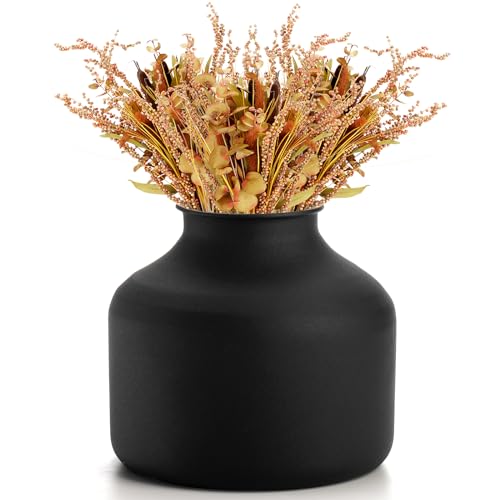 Goaste Metal Matte Flower Vase, Black Vases for Flowers, 6.5 Inch Tall Iron Frosted Flower Arranging Vase for Table Centerpiece, Home, Shelf, Office, Garden Decor, Black