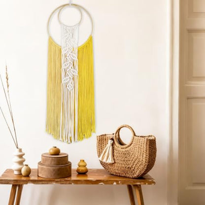 LB Yellow Macrame Wall Hanging for Bedroom Headboard,10X30 Inch - color: Yellow Beige