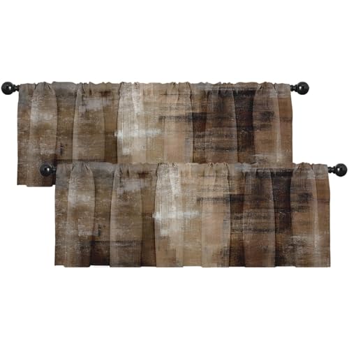 Emvency Valances for Windows, 2 Pack, 52x12 Inch, Dark Brown - color: Abstract Brown, size: 52"W x 12"L (Pack of 2)