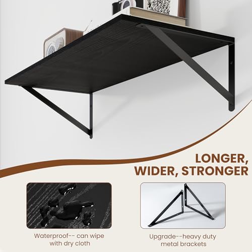 Heimlove 28W x 12D Deep Floating Shelves Set of 2 Black - color: Black With Black Metal Bracket, size: 28Wx12Dx5.8H