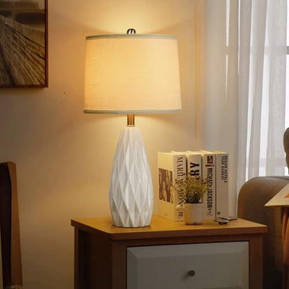 25'' Table Lamp White Table Lamps Modern Ceramic Lamps for Night Stand - Dimmable Bedside Lamps for Nightstand, Bedroom Lamp for Living Room Desk End Table Office Guest Room - color: White