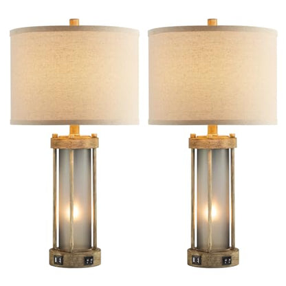 RORIA Farmhouse Table Lamps Set of 2 for Living Room with 2 USB Ports - color: Earthy Gray