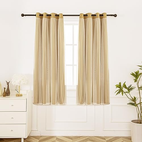 INLINAS Blackout Curtains with Sheer Overlay, Gold, 52x84 Inches - color: Gold, size: 52"W x 84"L (Pack of 2)