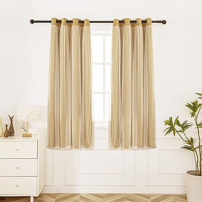 INLINAS Blackout Curtains with Sheer Overlay, Gold, 52x63 Inches - color: Gold, size: 52"W x 63"L (Pack of 2)