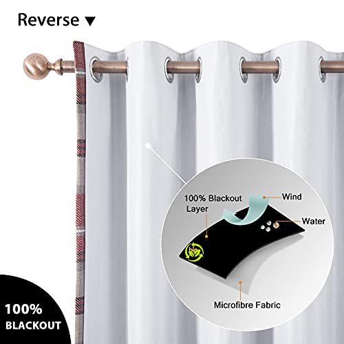 always4u Plaid Curtains 100% Blackout Thermal Energy Saving Drapes for Bedroom Woolen Look Farmhouse Living Room Curtains 2 Panels 54 * 95 Burgundy Red - color: Burgundy Red, size: 54"W x 95"L (Pack of 2)