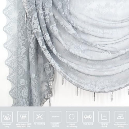 Molaxhome Grey Lace Window Valance Curtains Swag Victorian Gothic Style - color: Grey, size: 98.4"W x 41.3"L (Pack of 1)
