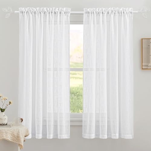 RYB HOME White Curtain Rod for Windows 1 Inch Stainless Steel Leaf Finials - color: Matt White, size: 48-86"