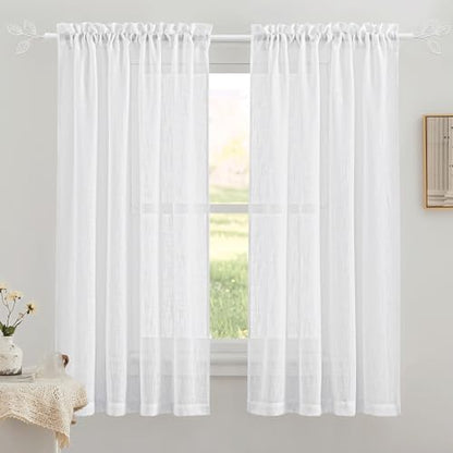 RYB HOME White Curtain Rod for Windows 1 Inch Stainless Steel Leaf Finials - color: Matt White, size: 48-86"