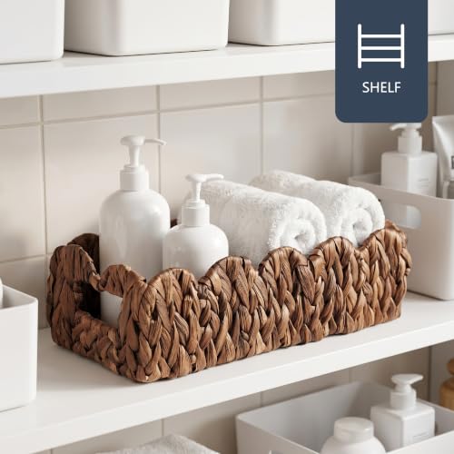 Coeusy Scalloped Toilet Paper Basket, Wicker Basket for Bathroom Organizer - color: Brown Rectangular