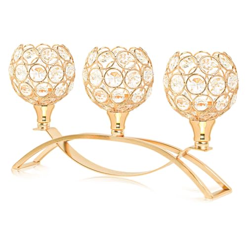 Crystal Tealight Candle Holder Centerpiece Home Decorative Candlestick Holder Elegant Table Centerpiece Home Decor Wedding Party Anniversary (Gold, 3 Arm) - color: Gold, size: 1 Piece