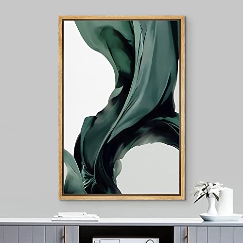 IDEA4WALL Framed Canvas Print Wall Art Dark Teal Flowing Smoke Wave Landscape Abstract Shapes Illustrations Modern Art Minimal Decorative Relax/Calm for Living Room, Bedroom, Office - 24"x36" Natural - color: A01-04-m40, size: 36"L x 24"W