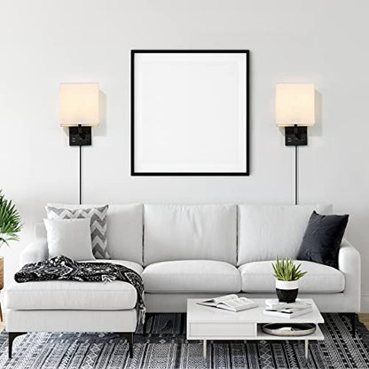 HAITRAL Wall Sconces Plug in with Bulbs - Wall Lamps for Bedroom with USB and Outlet,Sconces Wall Decor Set of 2 with Switch and Bulb Wall Light Fixtures for Living Room,Bedroom(Include Bulbs)-Black