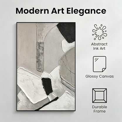 QKF Gray Geometric 3D Texture Black Aluminum Frame Canvas Wall Art - color: Gray & Beige Neutral