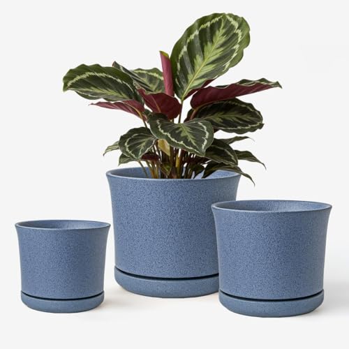 Ceramic Plant Pots, Set of 3, 4.3/5.6/6.9 Inch with Drainage - color: Blue (4+5+7)