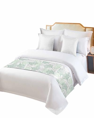 DecorLovee Sage Green Coral Coastal Bed Runners for Queen Size Bed, Summer Beach Decorative Bed Throws for Foot of Bed, Sea Nautical Bed Runner Sofa Throw Bedding Scarf Protector Slipcover for Bedroom - color: Sage Green Coral, size: 83"x20" for Queen Bed