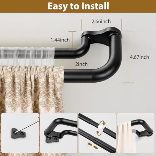 KAMANINA 2 Pack Double Curtain Rod 32 to 86 In, Black Blackout Drapery Rods - color: Black, size: 32-86" (2 Pack)