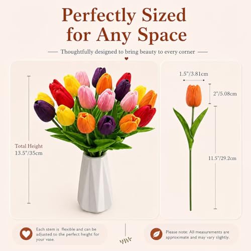 Mandy's 20 Stems Multicolor Artificial Tulip Flowers for Home Centerpieces - color: Multicolor 20pcs