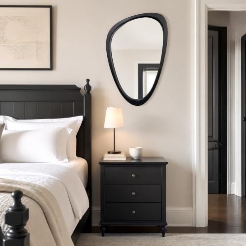 Solid Wood Asymmetrical Irregular Framed Wall Mirror, 20"x30" - color: Black, size: 30"L x 20"W
