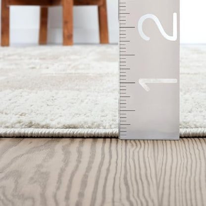 Abani Cream Area Rug for Living Room, Bedroom - Block Pattern- 6' x 9' -Durable & Easy to Clean - size: 6' x 9'
