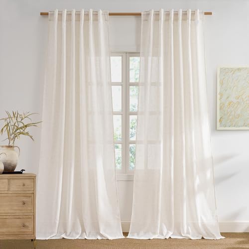 NICETOWN Ivory Semi Sheer Linen Curtains 84 Inch Length, W52xL84, 2 Panels - color: Linen Ivory, size: 52"W x 84"L (Pack of 2)