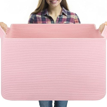 OIASKET 95L Extra Large Blanket Basket, 24" x 16.9" x 14.2" Woven Basket - color: Pink, size: 24"x16.9"x14.2"