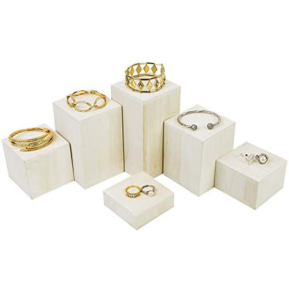 Mooca Wooden 6 Pcs Square Risers for Display Jewelry and Accessories Display Stand (Wash White) - color: Wash White