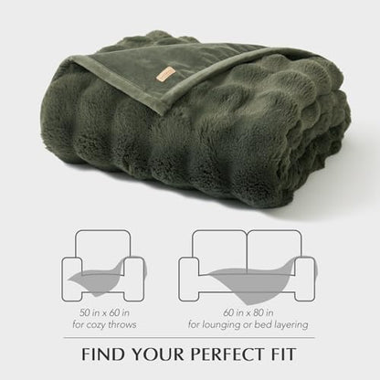 EverGrace Faux Rabbit Fur Bubble Throw Blanket, 60"x80", Green - color: Solid Green, size: 60"x80"