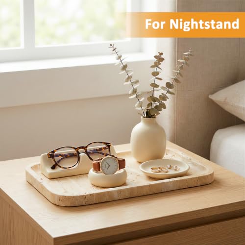 Marble Bathroom Vanity Tray, Rectangular Marble Decorative Tray - color: Light Khaki