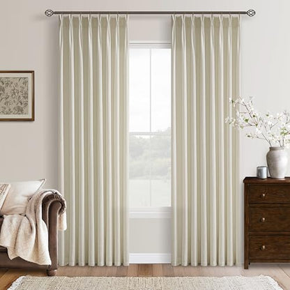 Tan Beige Memory Trained Semi Sheer Linen Pleated Curtains 80 Inches Long - color: Linen, size: 50"W x 80"L (Pack of 2)