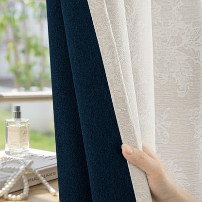 FMFUNCTEX Beige Floral Jacquard Blackout Curtains, 52X108 Inches, 2 Panels - color: Beige, size: 52"W x 108"L (Pack of 2)
